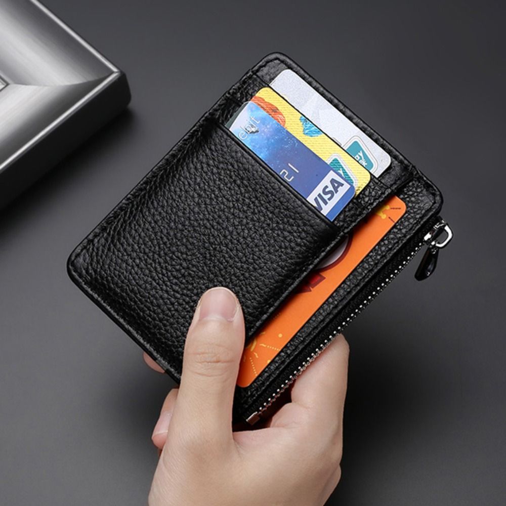 Slim Card Slot Case - Tarjetero de cuero genuino para tarjetas