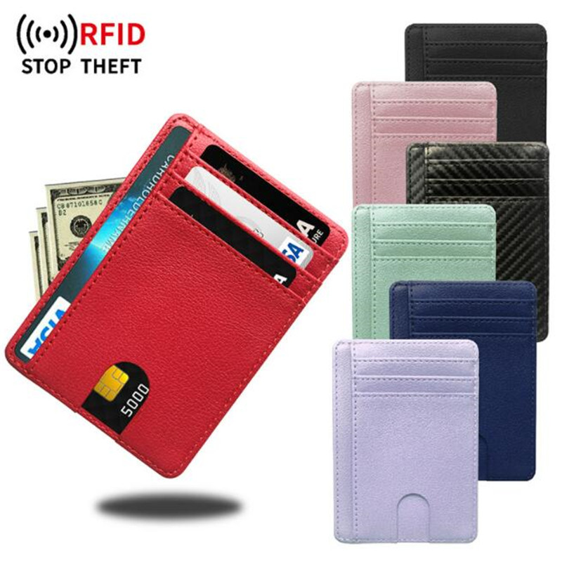 Slim Card Slot Case - Cartera de cuero con bloqueo RFID