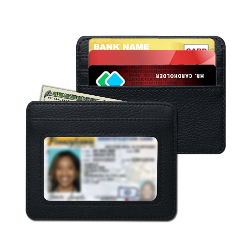 Slim Card Slot Case - Mini billetera fina de cuero PU,