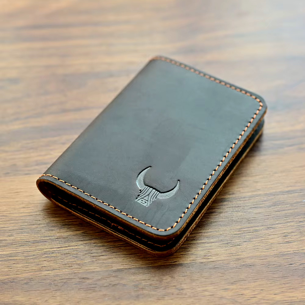 Slim Card Slot Case - Cartera delgada de cuero genuino para