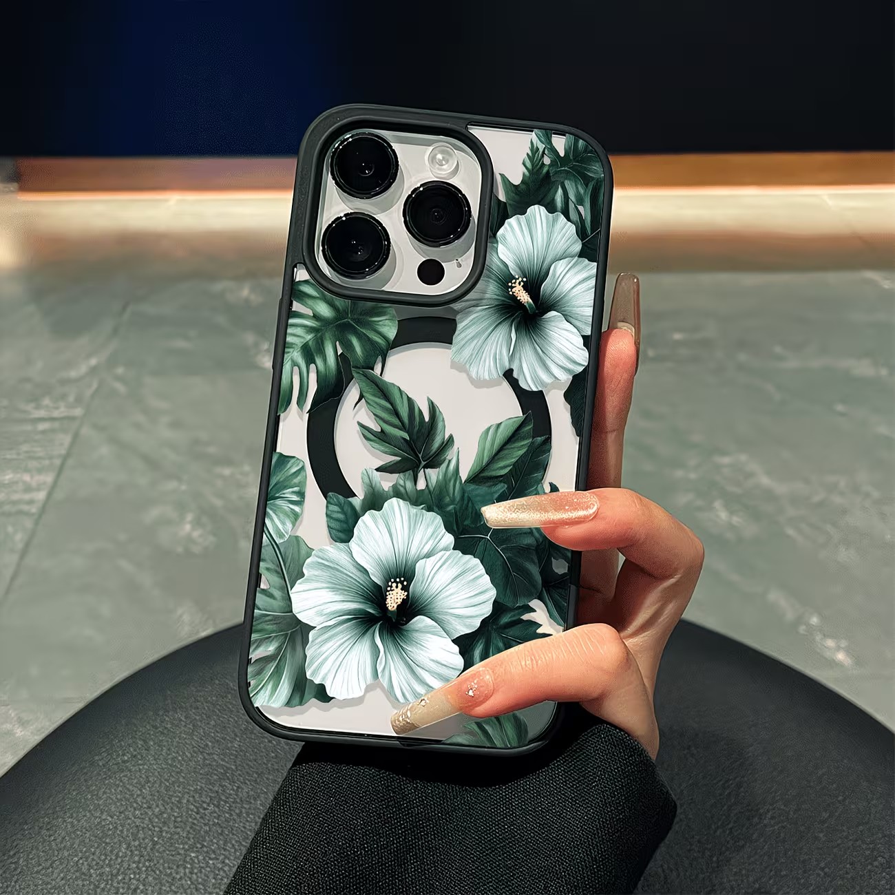 Clear Magsafe Case - Funda para Teléfono con Estampado Floral